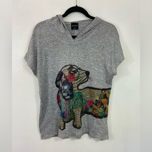 Inoah Dog Oversized Tunic Shirt Grey M Hooded Kangaroo Pocket Dauschund Artsy